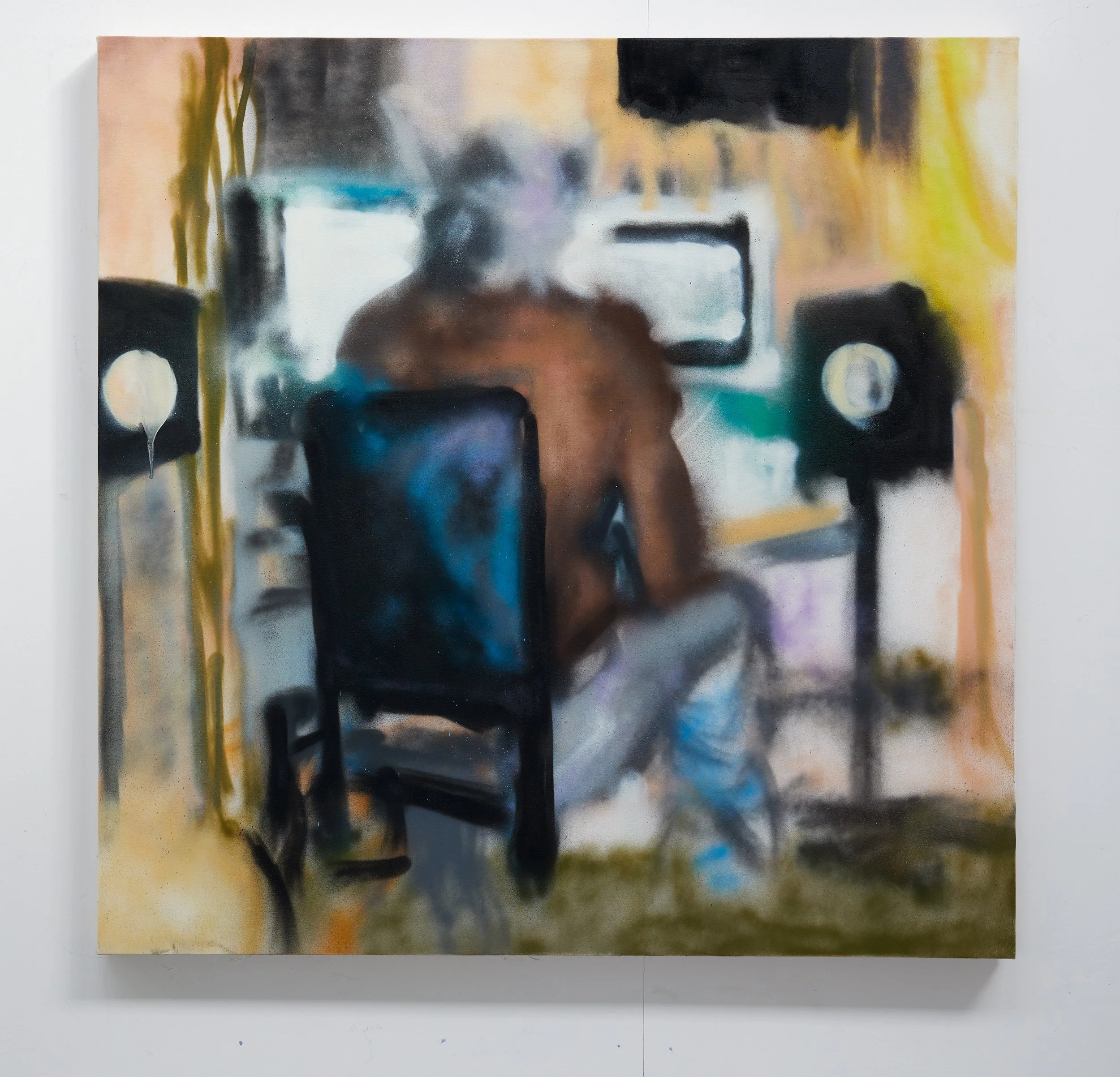 "the blinding" (fruits of the spirit). 2025. spray paint on canvas. 120 x 120 cm.