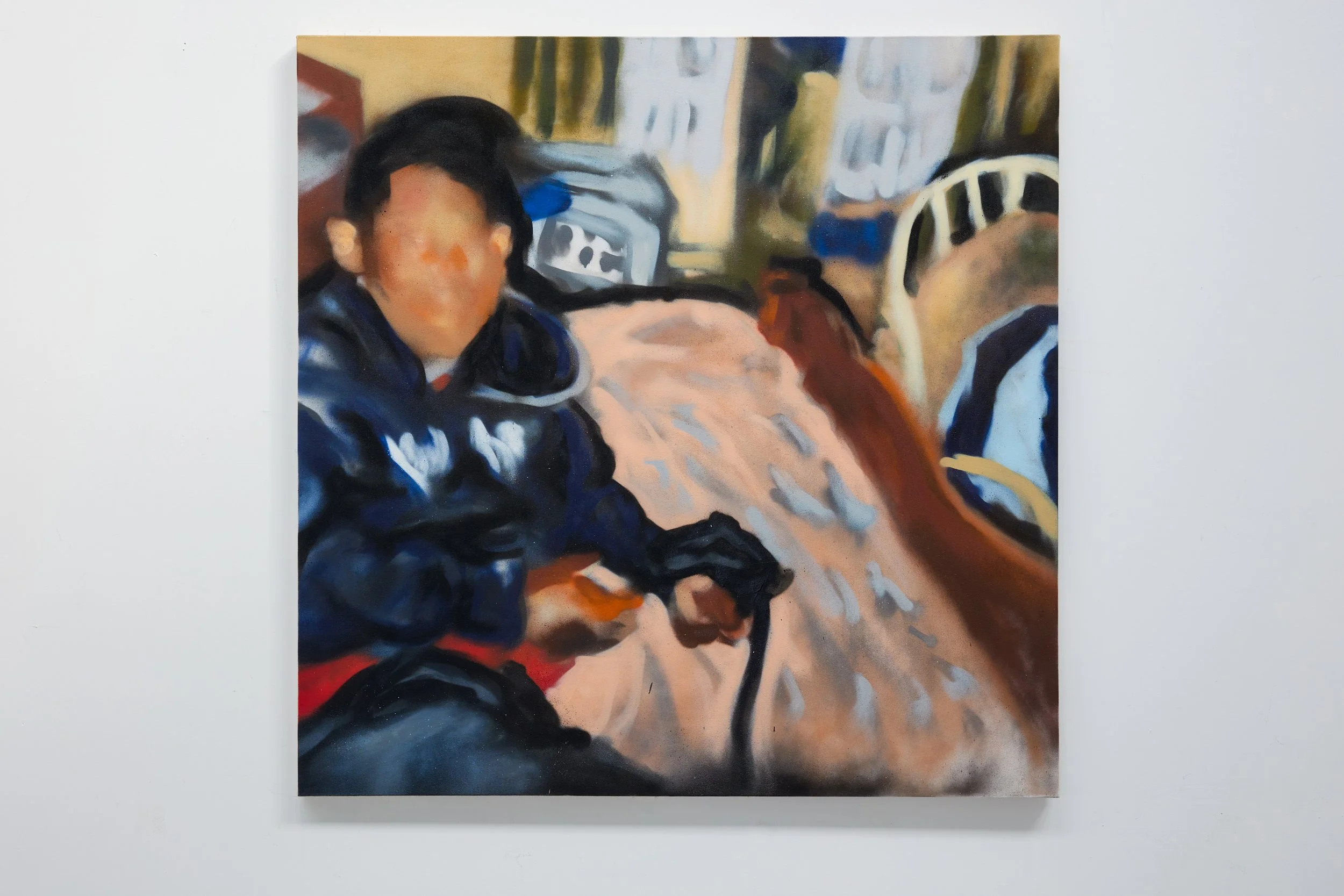 "how many of us have them?". 2025. spray paint on canvas. 120 x 120 cm.