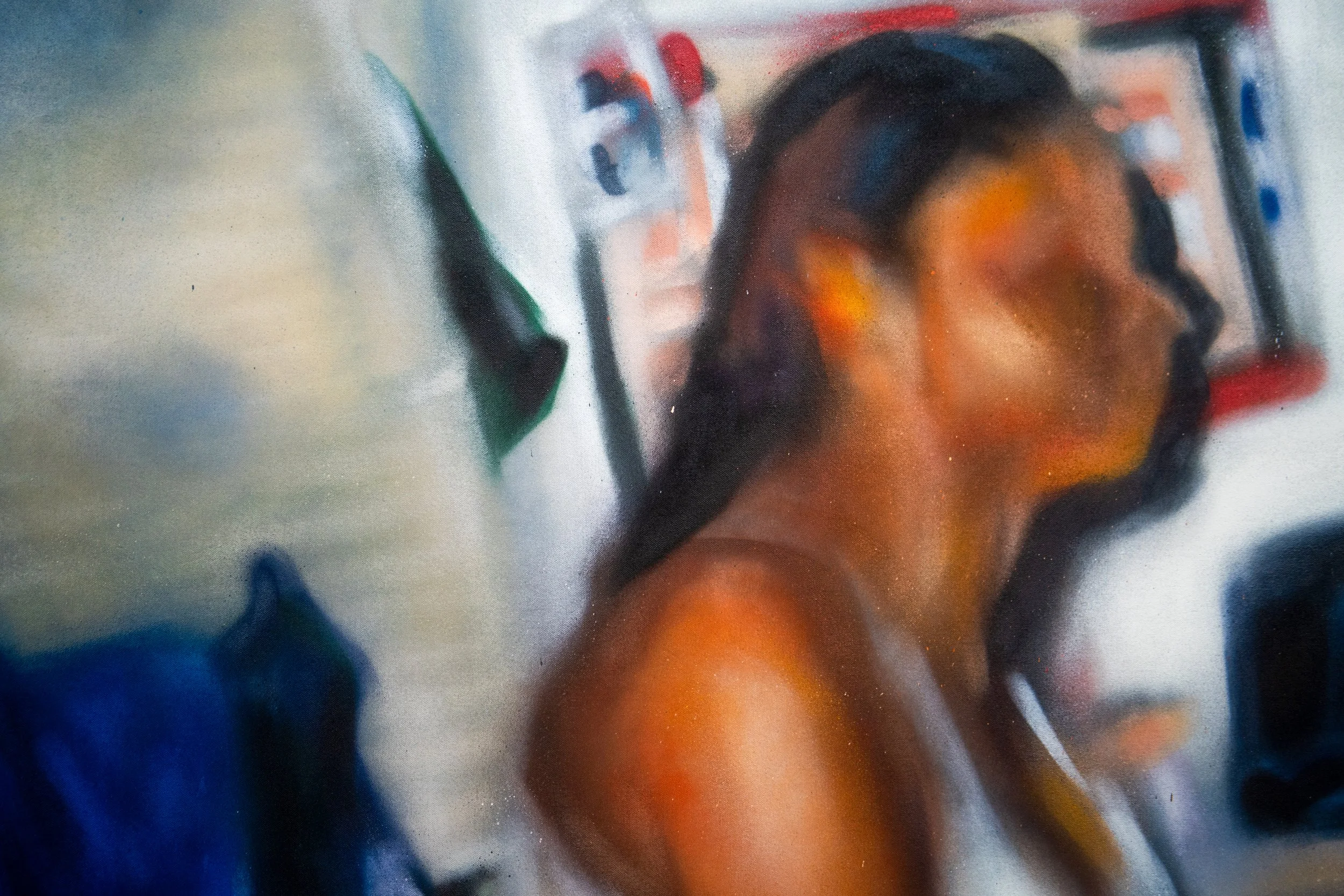 at our best (we r luvt). 2025. Spray paint on canvas. 90 x 130 cm. – Detail shot.