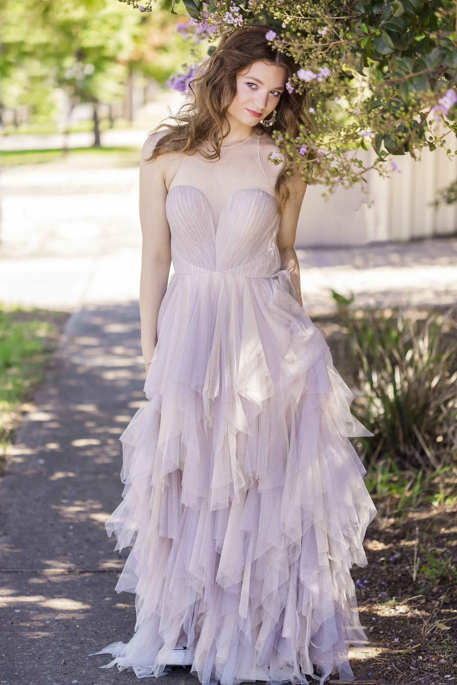 Image of Girl in nature in pink dress
