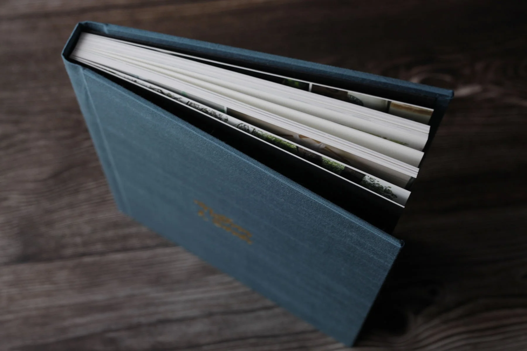 Open wedding photo album with beautiful pages