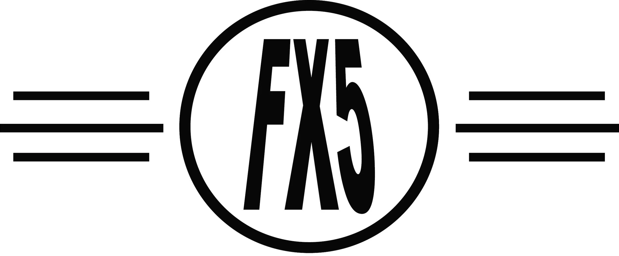 FX5 logo in bold black letters inside an oval, with three horizontal lines on each side