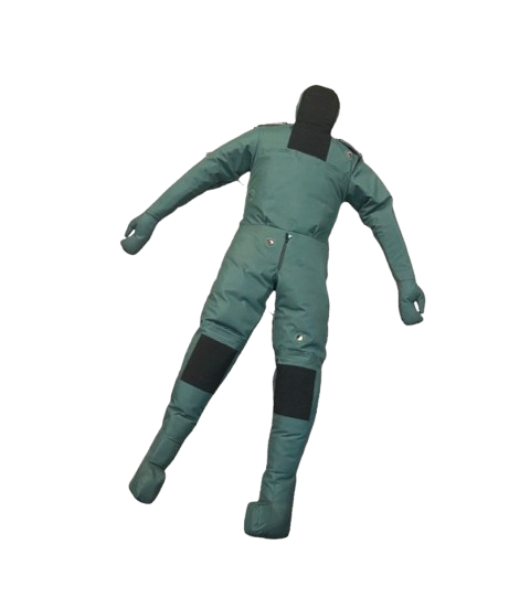 Black and green jumpsuit or suit, likely a spacesuit, displayed flat against a white background.