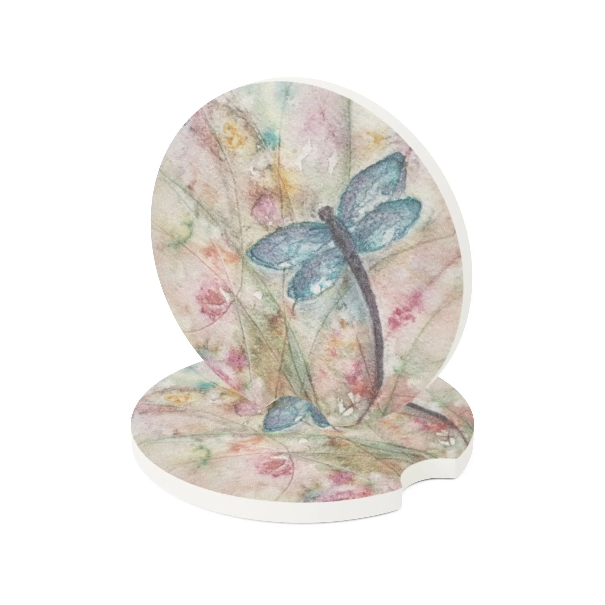 Dragonfly Car Coaster | Absorbent Soapstone Auto Accessory For Cup Holders | Watercolor Art