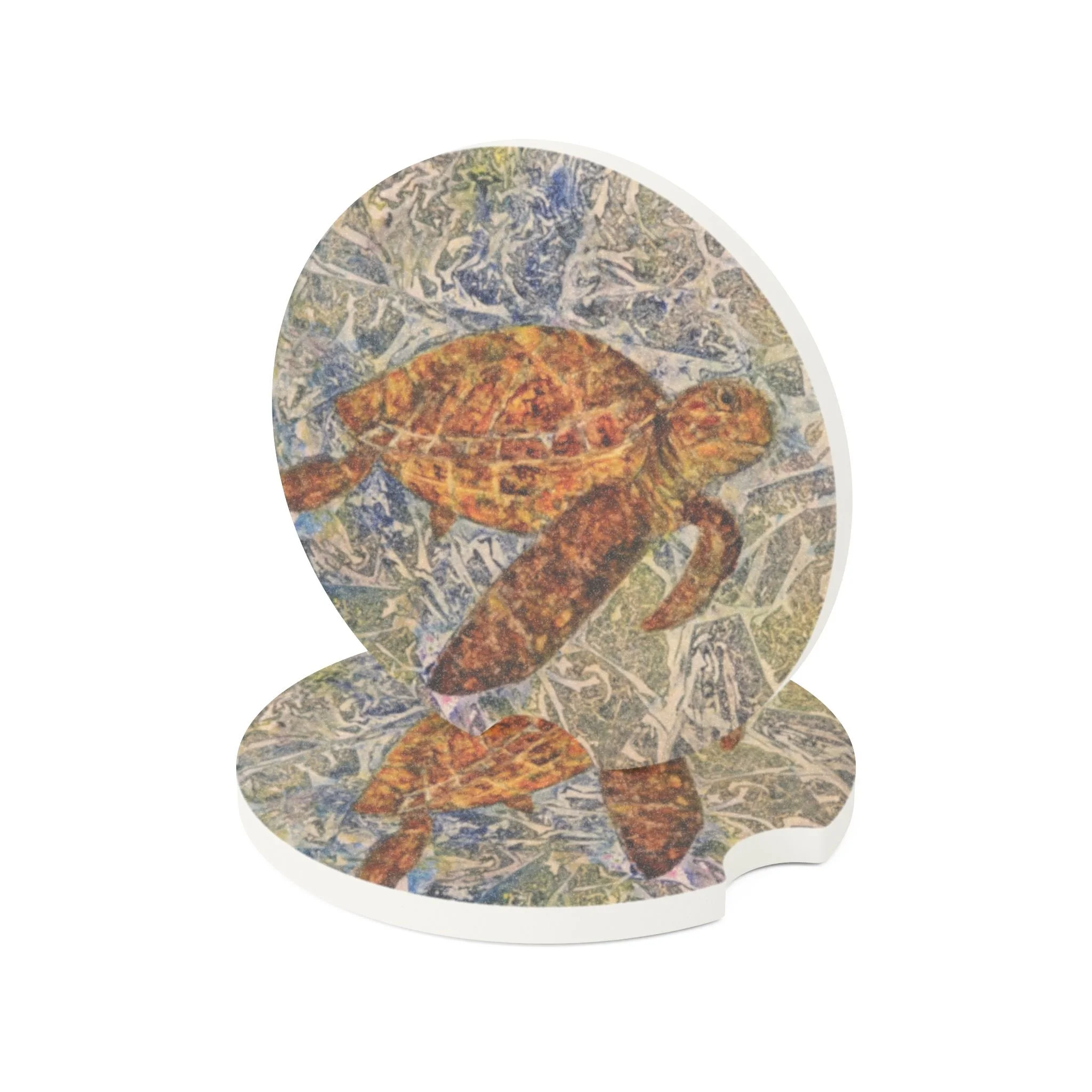 Sea Turtle Car Coaster | Absorbent Soapstone Auto Accessory For Cup Holders | Watercolor Art