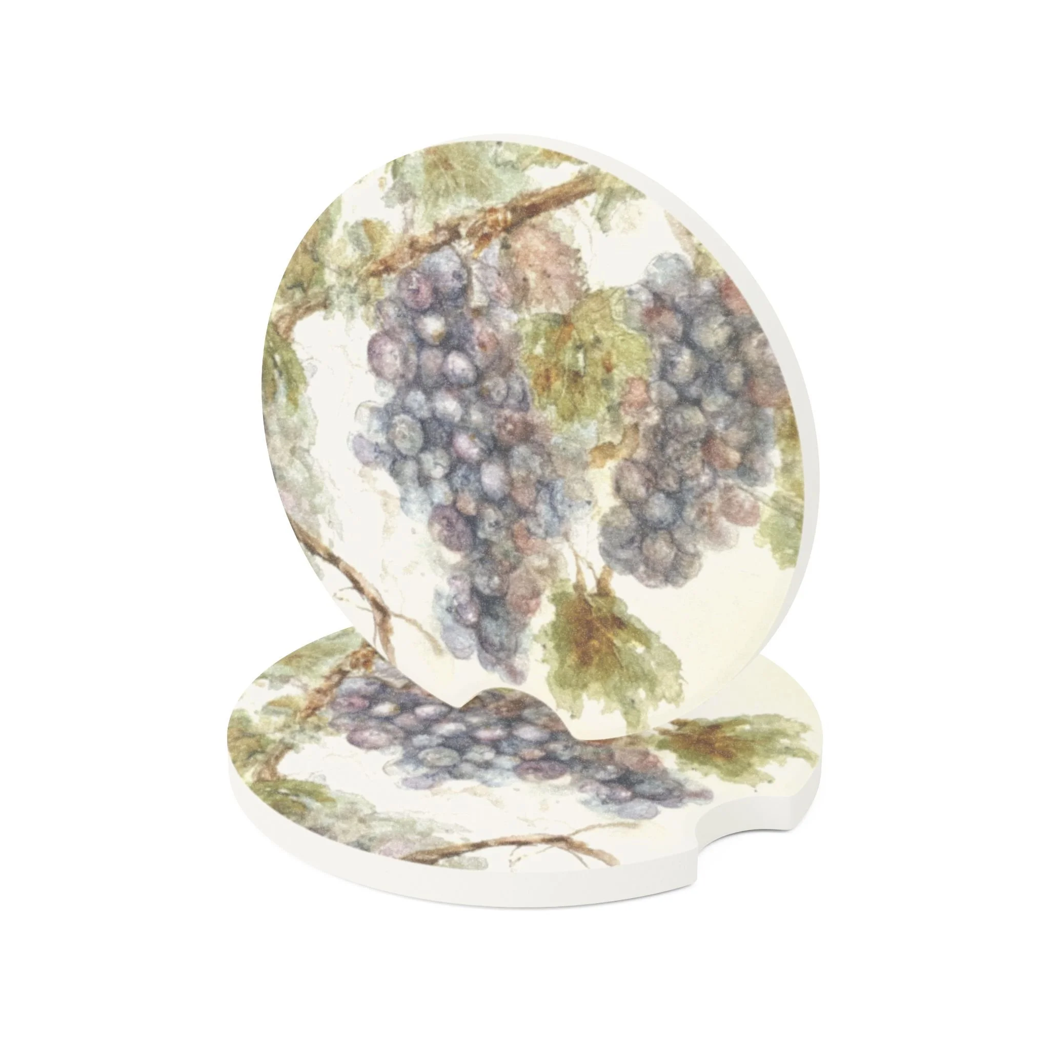 Grapes Car Coaster | Absorbent Soapstone Auto Accessory For Cup Holders | Watercolor Art