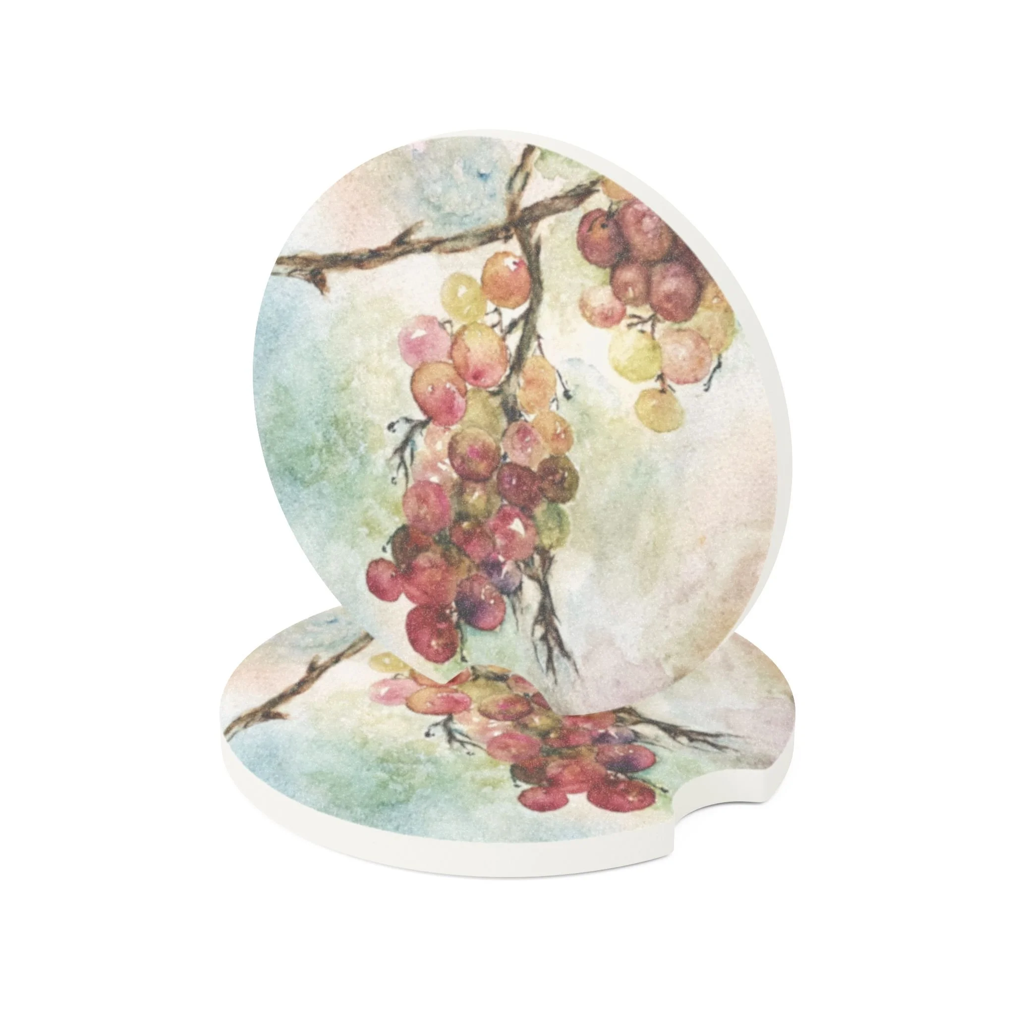 Grapes on the Vine Car Coaster | Absorbent Soapstone Auto Accessory For Cup Holders | Watercolor Art