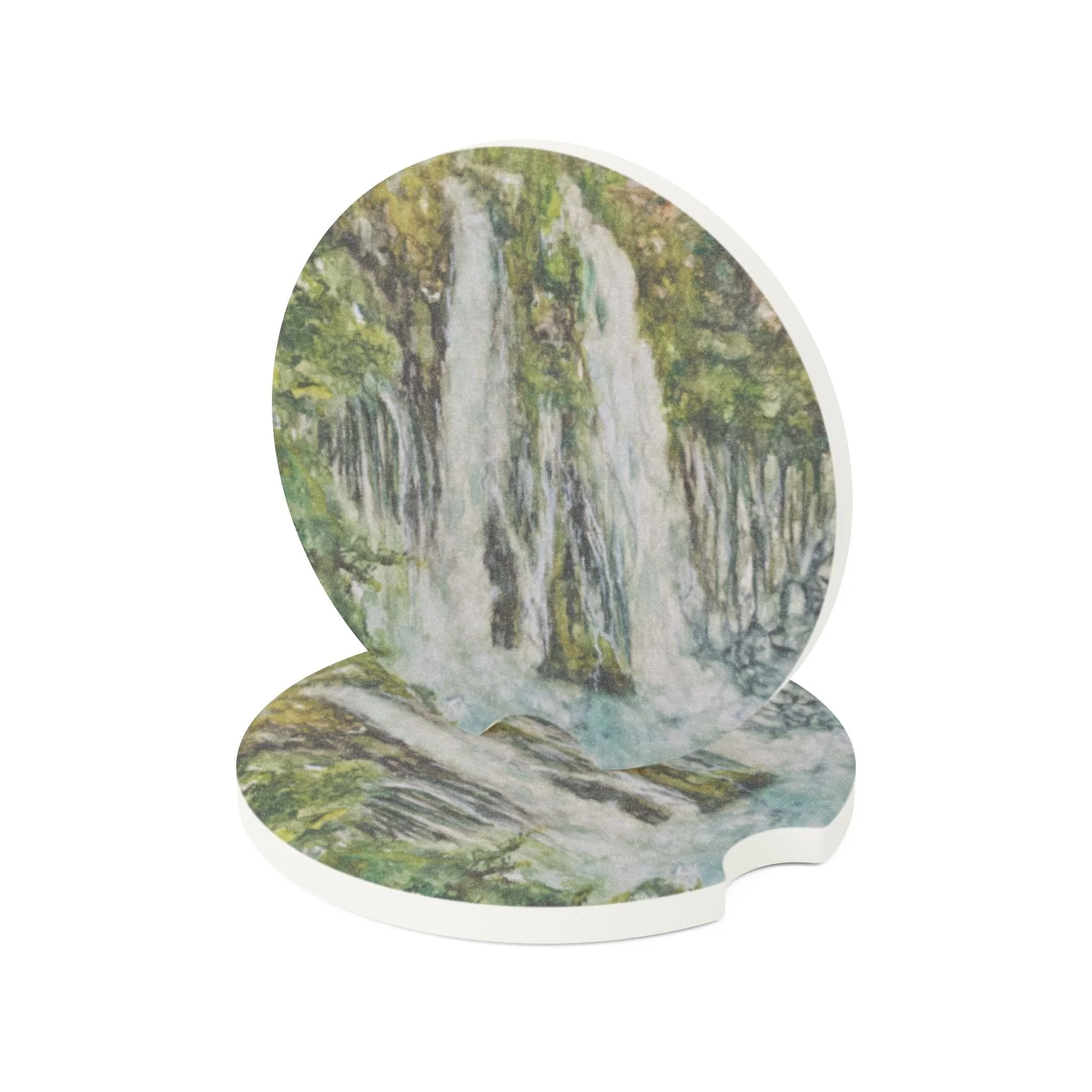 Waterfall Car Coaster | Absorbent Soapstone Auto Accessory For Cup Holders | Cascading Beauty Burney Falls Watercolor Art