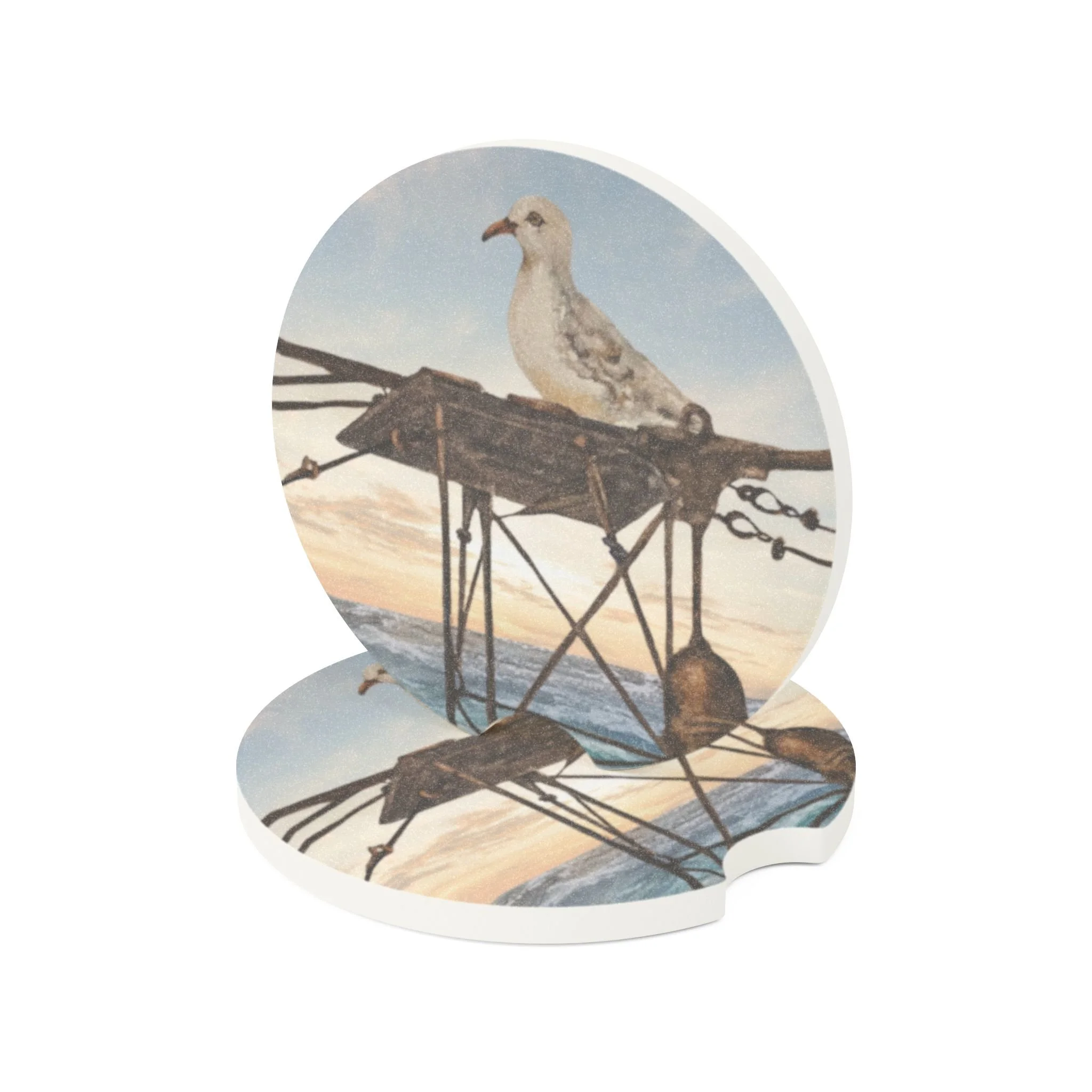 Seagull Car Coaster | Absorbent Soapstone Auto Accessory For Cup Holders | Illuminated Gull Watercolor Art