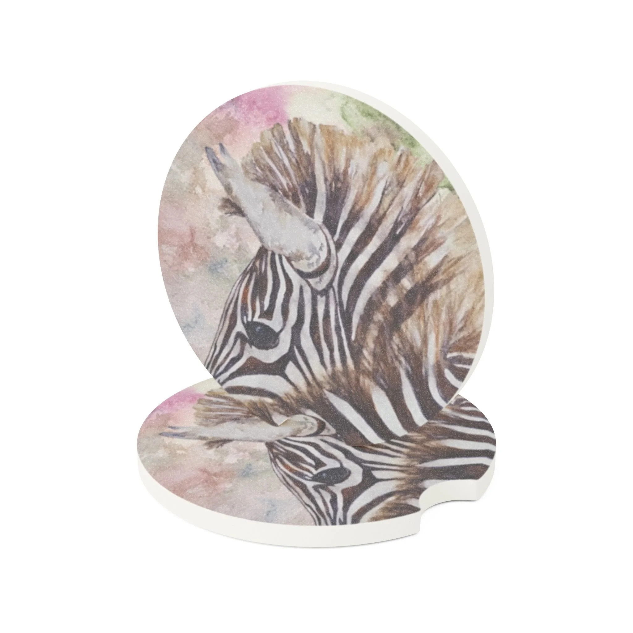 Zebra Car Coaster | Absorbent Soapstone Auto Accessory For Cup Holders | Embrace Your Stripes Watercolor Art