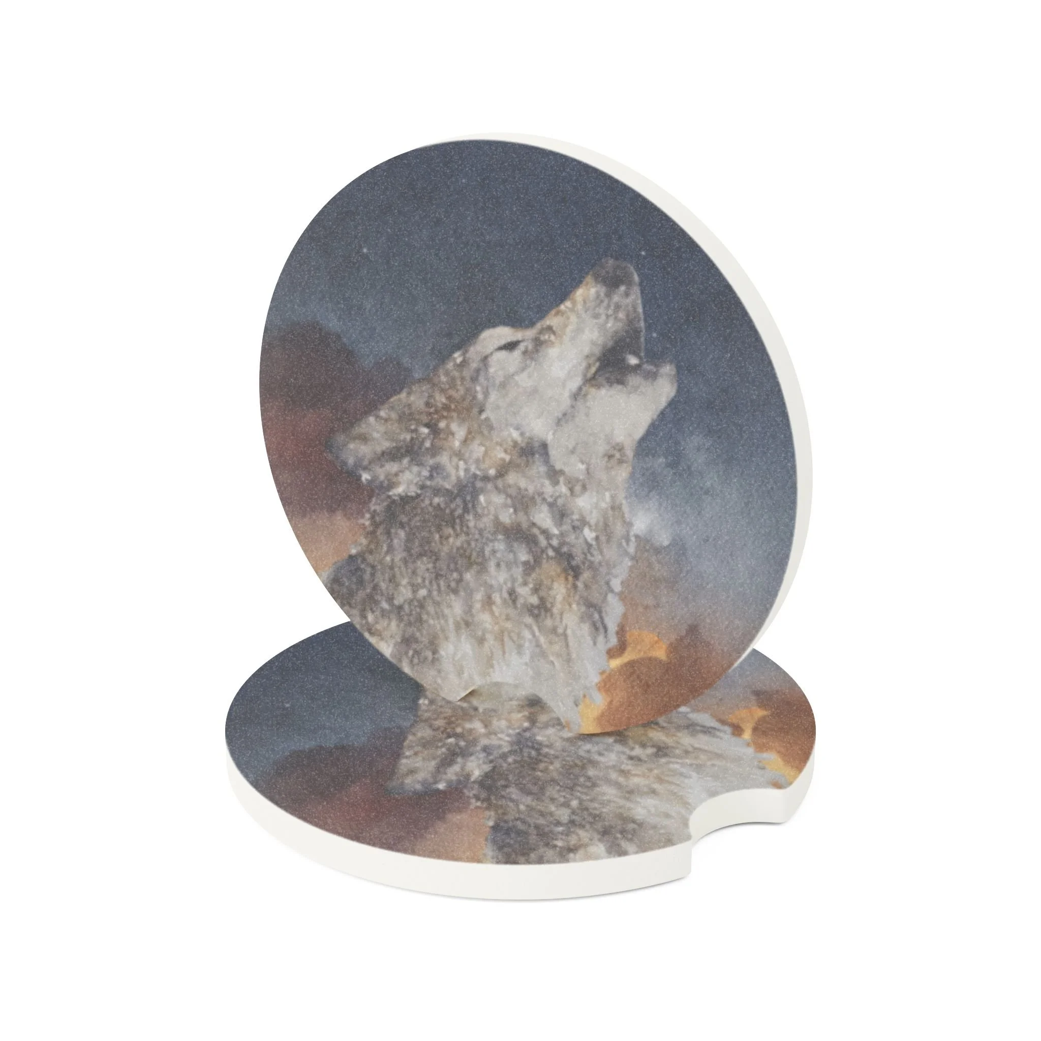 Majestic Wolf Car Coaster | Absorbent Soapstone Auto Accessory For Cup Holders | Lone Wolf Watercolor Art