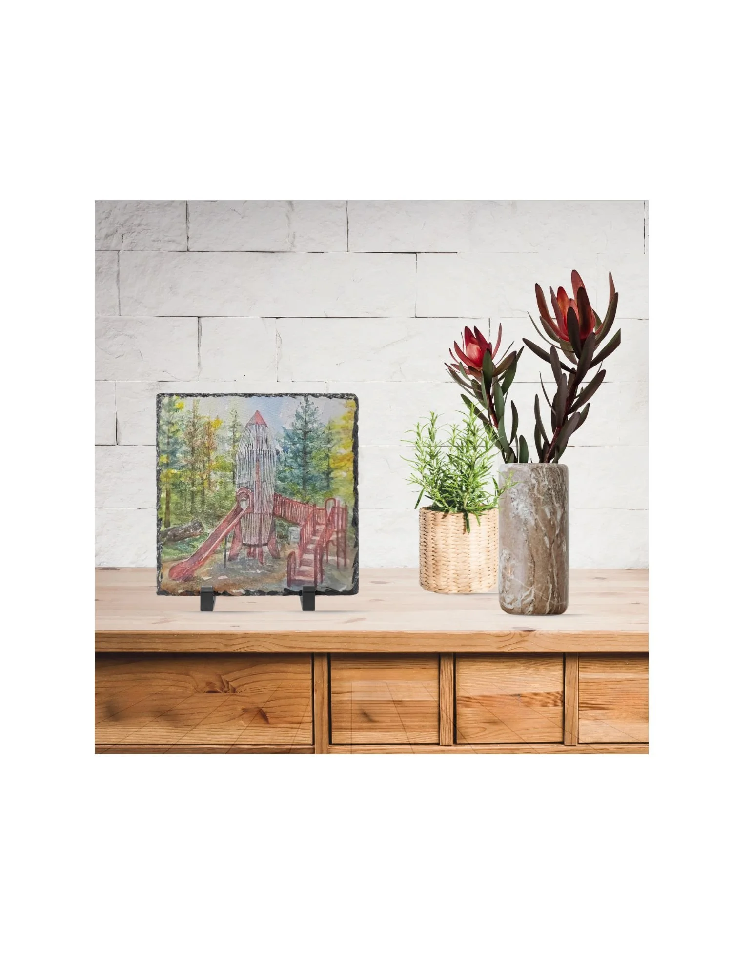 Todd Grove Park Rocket Ship 8" x 8" Slate Plaque