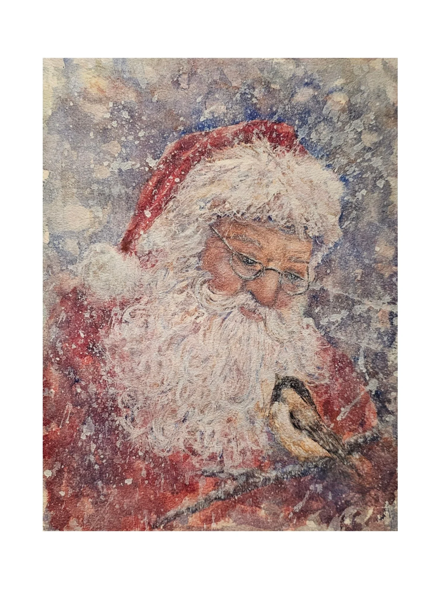 Santa and Chickadee (Print) *Free Shipping*