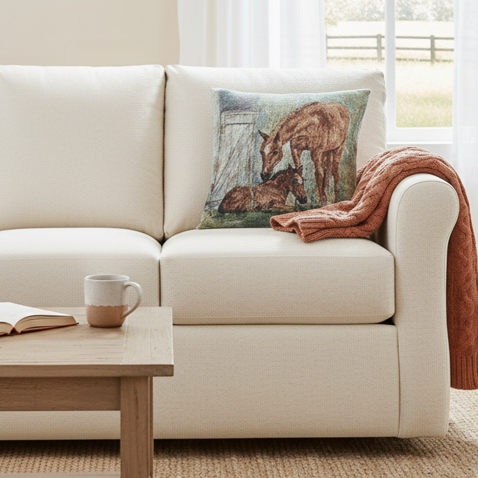 Mare and Foal Woven Pillow