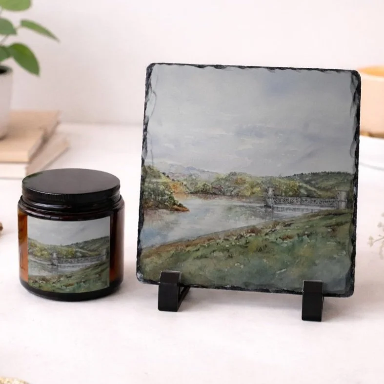 Slate Plaque and Candle Gift Set - Lake Mendocino