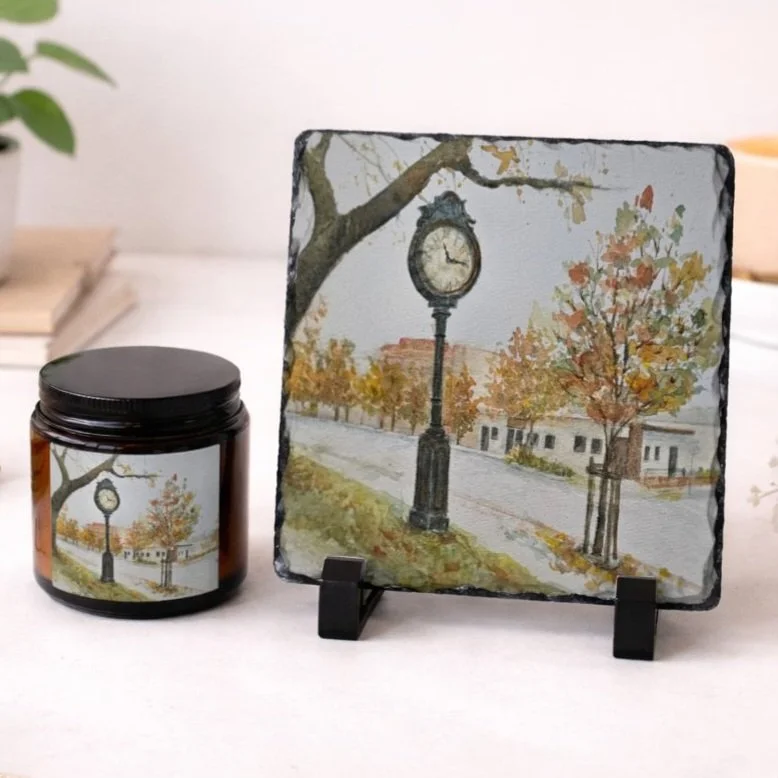 Slate Plaque and Candle Gift Set - Plaza Clock and Stan's Maple Cafe