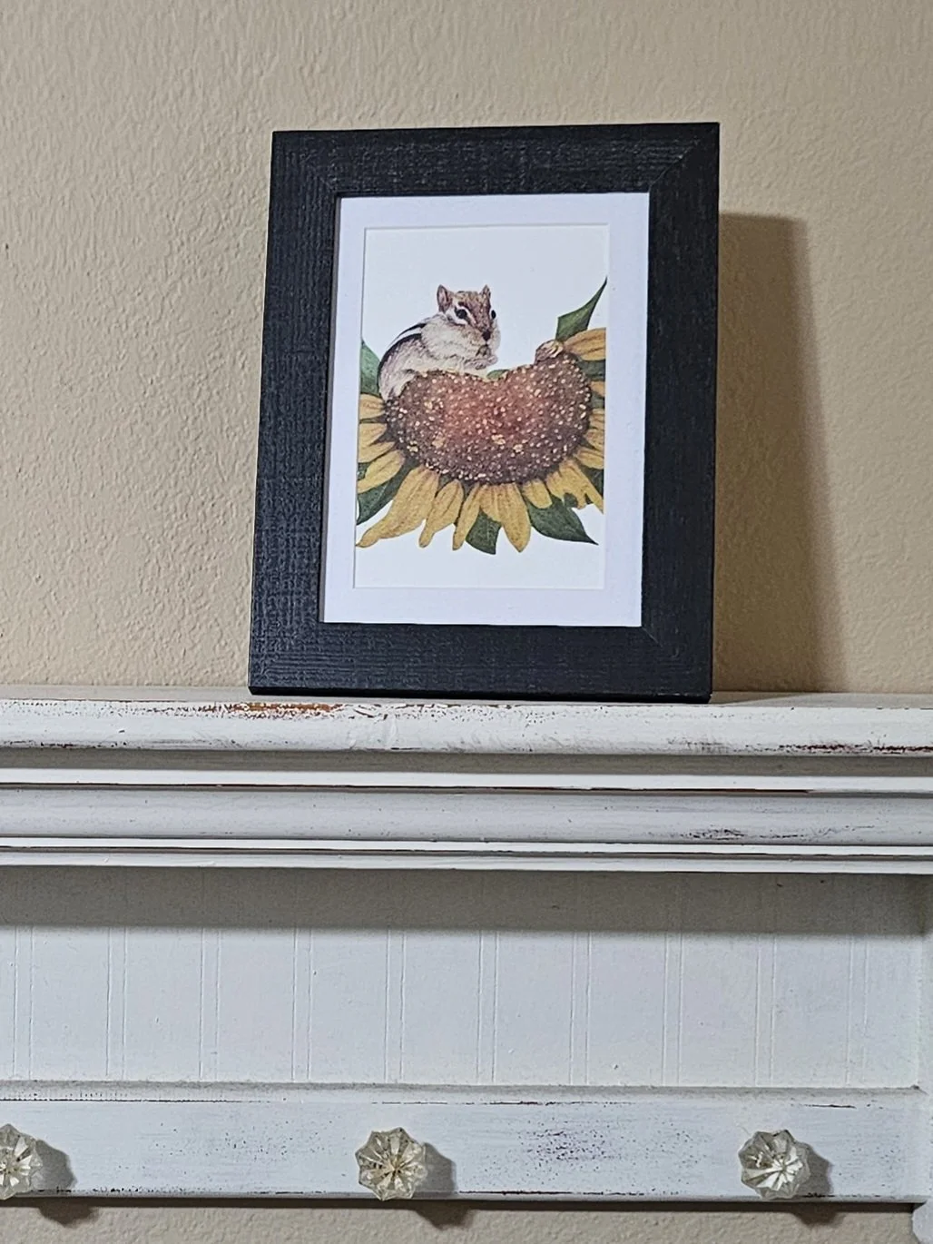 Sunflower and Chipmunk - Small Print in 5"x7" Frame