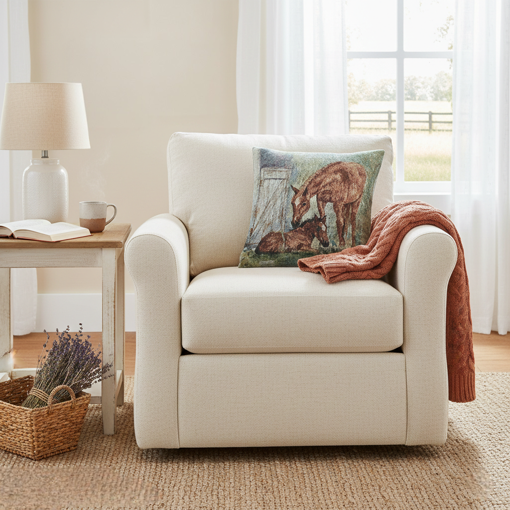 Mare and Foal Woven Pillow