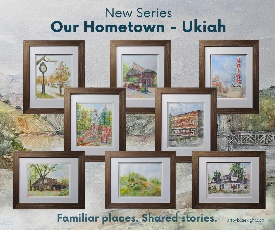 Image of framed watercolor art in the series Our Hometown Ukiah
