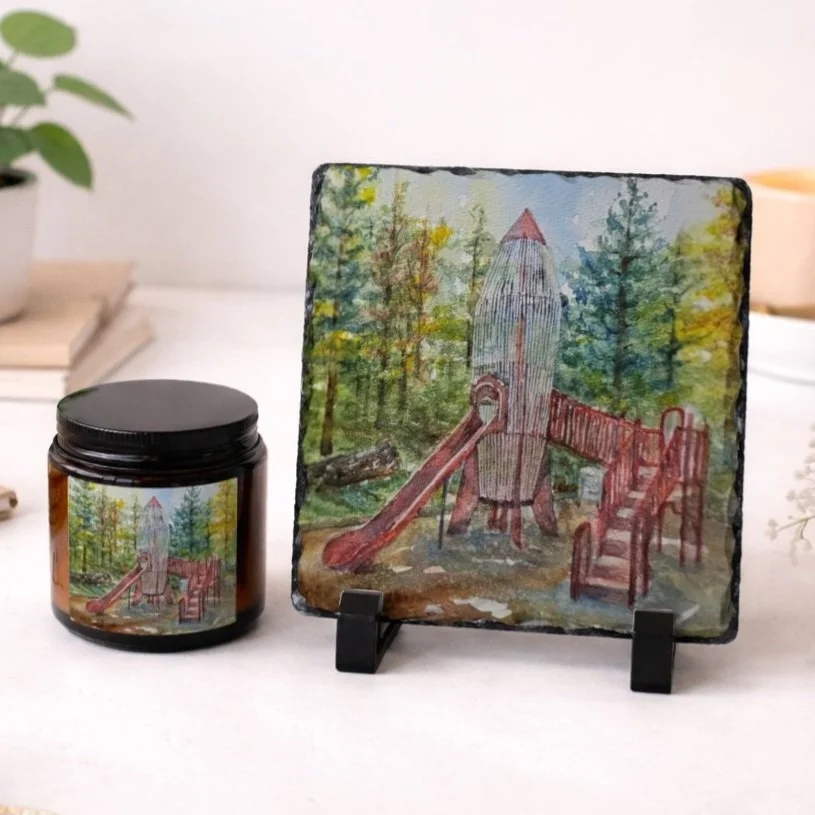 Slate Plaque and Candle Gift Set - Todd Grove Park Rocket Ship