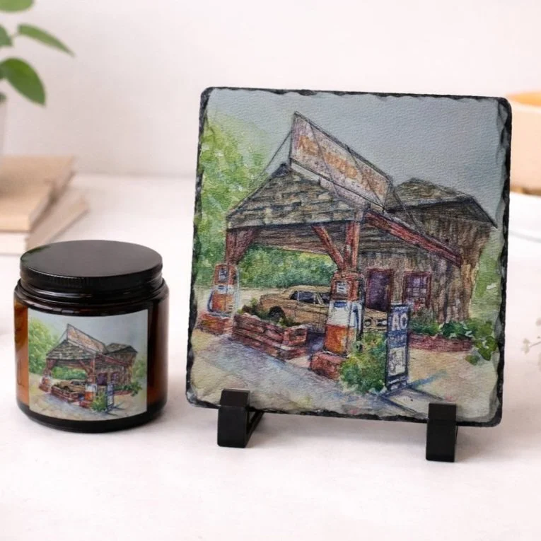 Slate Plaque and Candle Gift Set - Redwood Tree Service Station