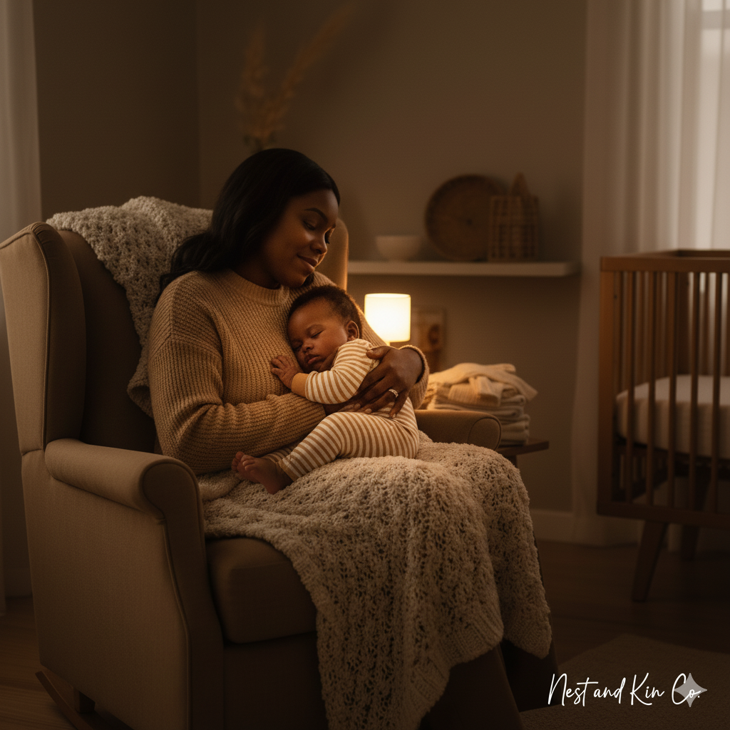 A children’s clothing rack with various colorful pajamas, including a white sleep sack with duck and cloud print, in a retail store.