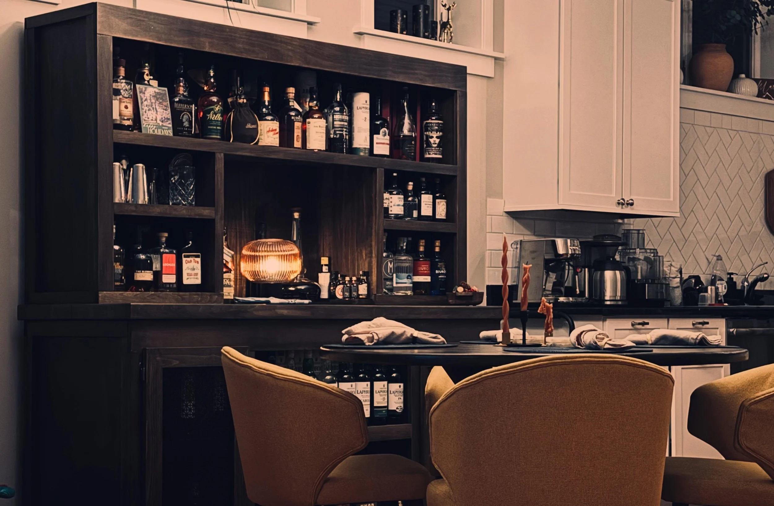Custom back bar and dining table