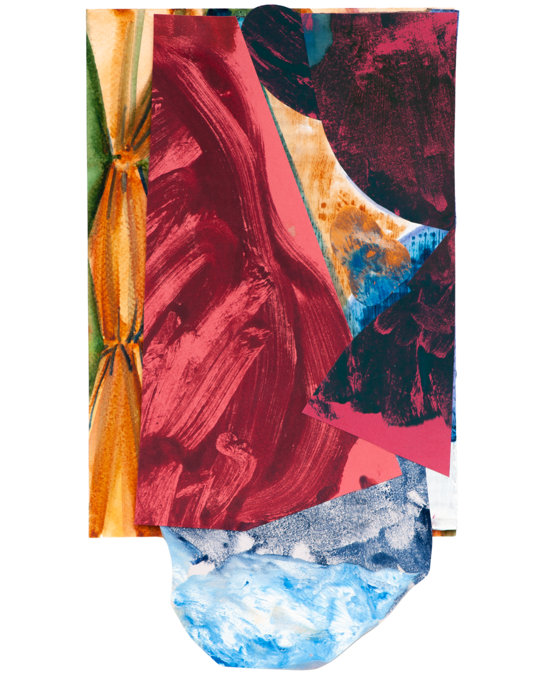 Scène, 2022, oil, watercolor, and glue on paper and cardboard, 13" x 7"