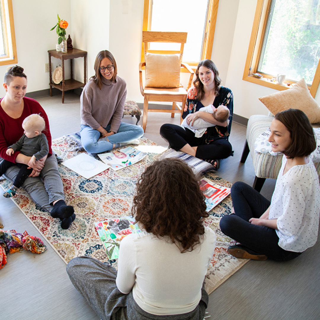 Circle of mothers, discussing art, art therapy