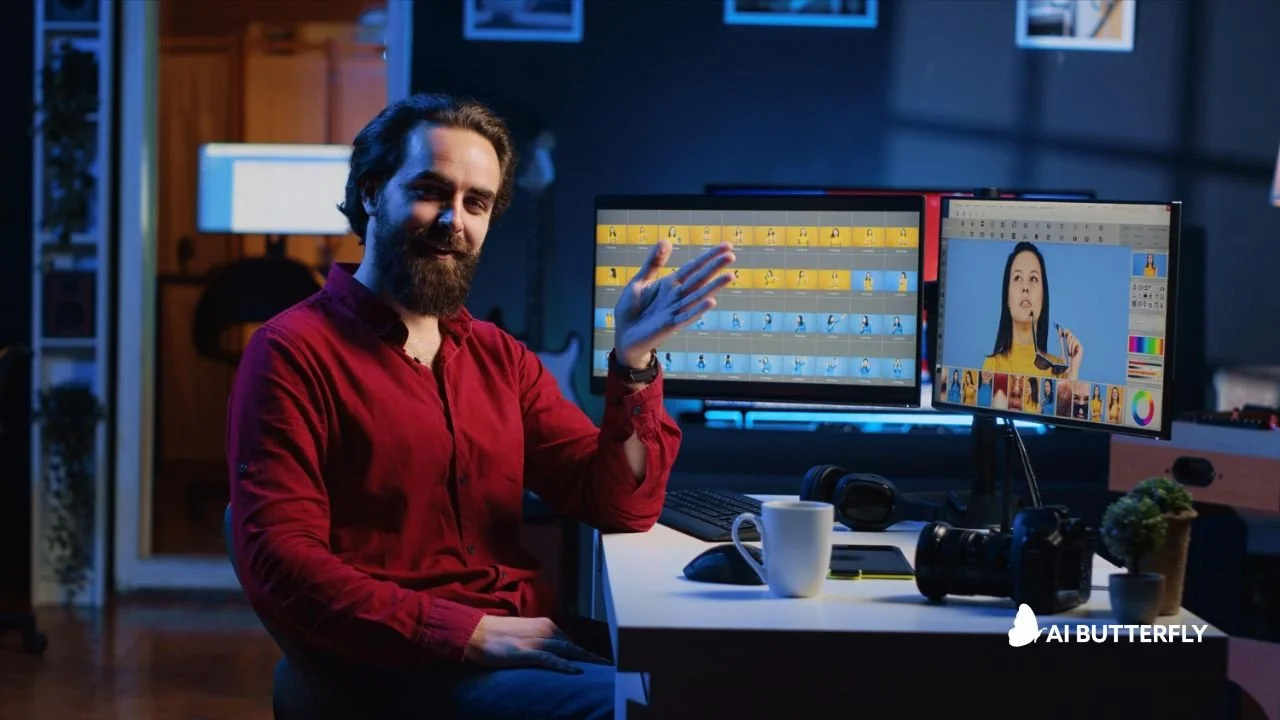 Futuristic digital concept representing high-quality ai generated explainer videos for business marketing.