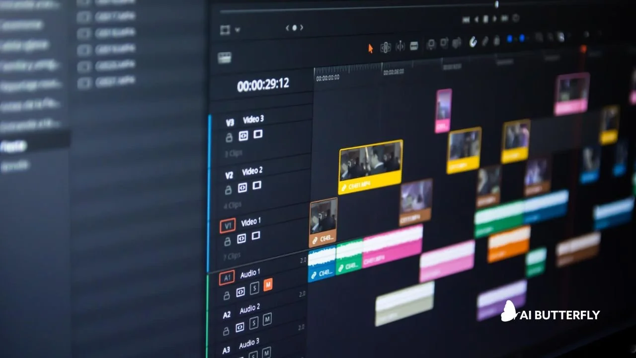 AI video production workflow timeline showing editing and captioning steps