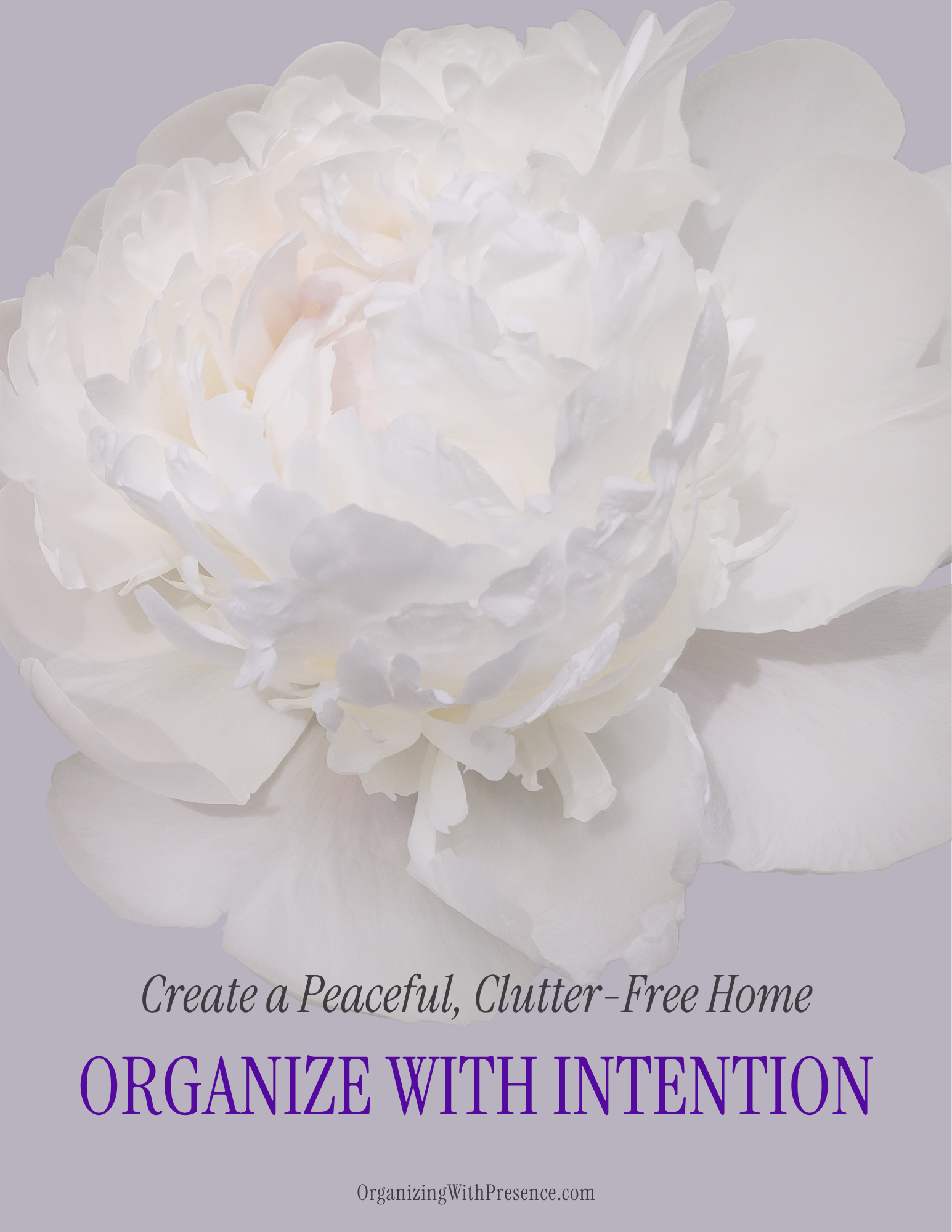 Complimentary home organizing guide titled "Organize with Intention: Create a Peaceful, Clutter-Free Home" by Organizing with Presence