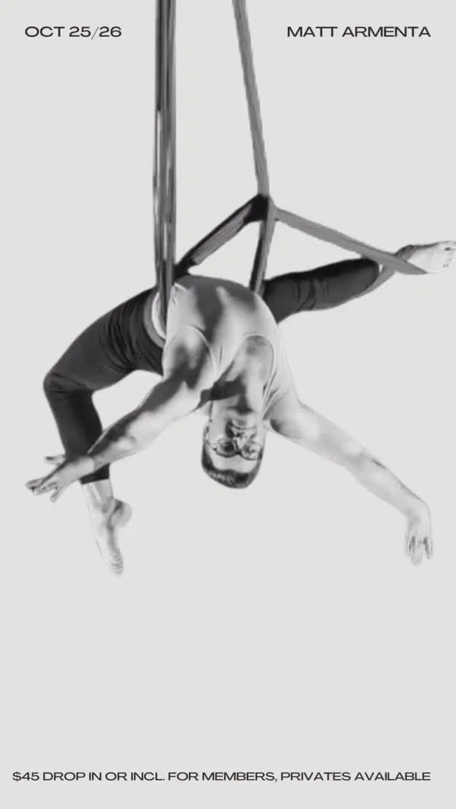 πͺ THIS WEEKEND: GUEST INSTRUCTOR
Matt Armenta (@acromattic) joins us for Aerial Hammock workshops. One class credit for members, $45 Drop-in
• Saturday, Oct 26 at 2pm - Beginner Hammock
• Sunday, Oct 27 at 10am - Intermediate Hammock
Matt