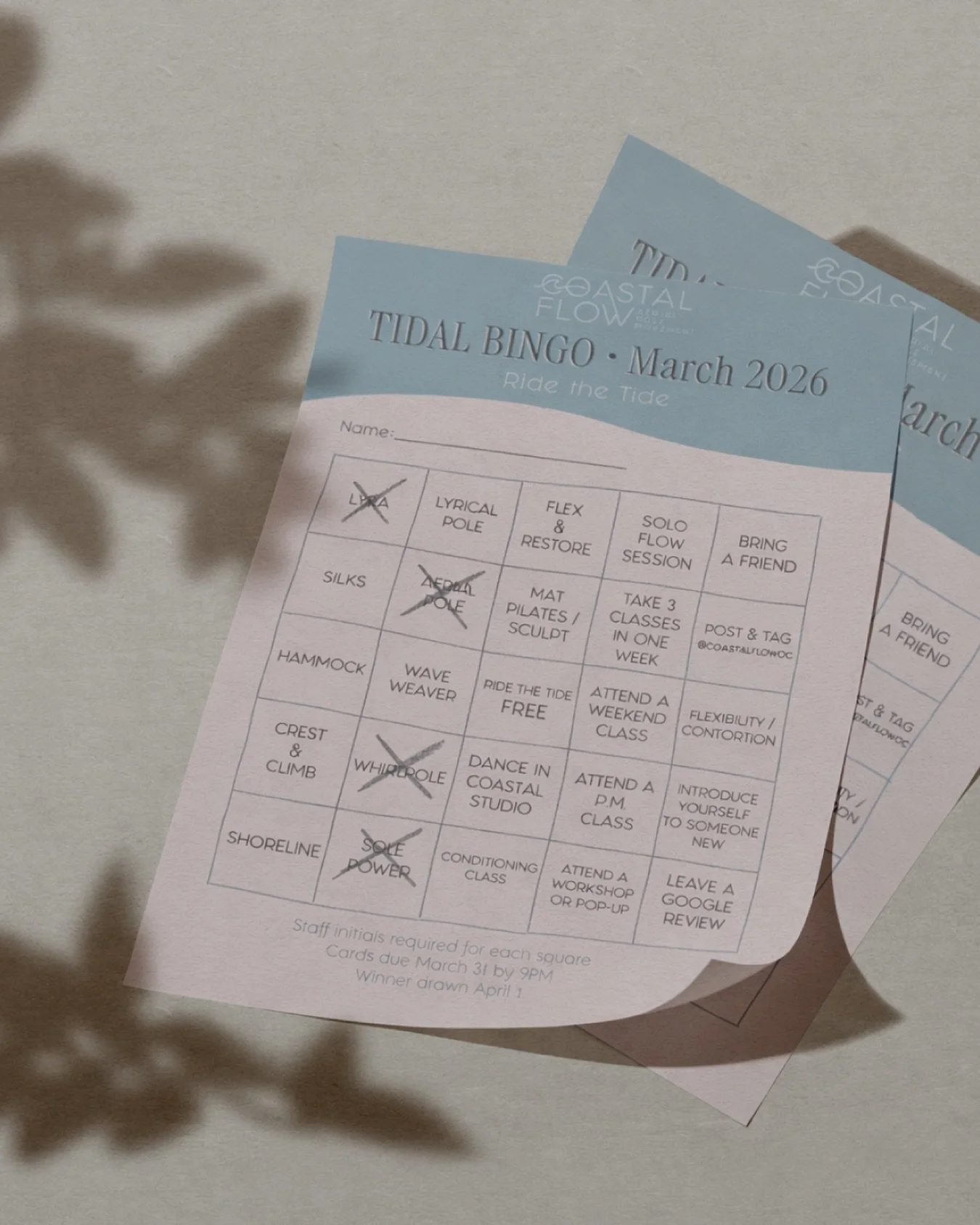 Halfway through March 🌊⁠
⁠
How&rsquo;s your card looking?⁠
⁠
We&rsquo;ve seen first-time lyra classes⁠
New friendships⁠
Comfort zones stretched⁠
⁠
If your card is still light, now&rsquo;s your moment |&nbsp;Try one class this week that surprises you