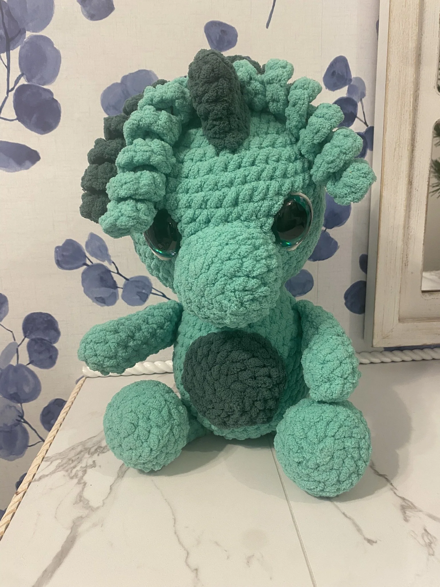 Cuddly Green Dino Girlie with Curly Hair
