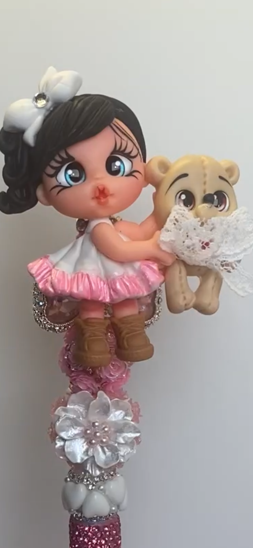 Charming Little Girl with Bear Clay Pen