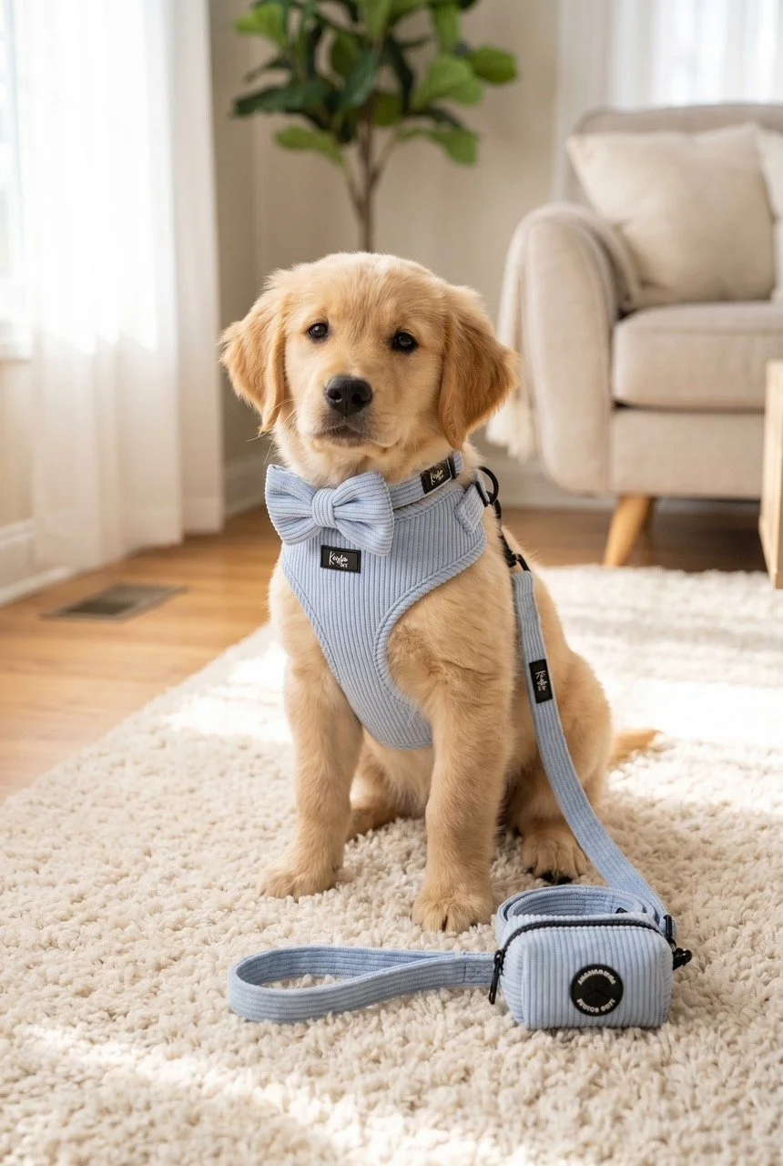 BLUE - Corduroy Pet Harness Set