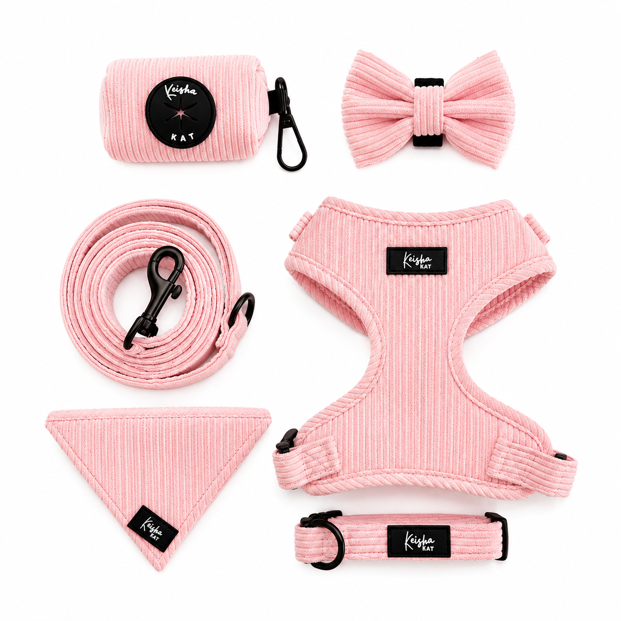 PINK - Corduroy Pet Harness Set