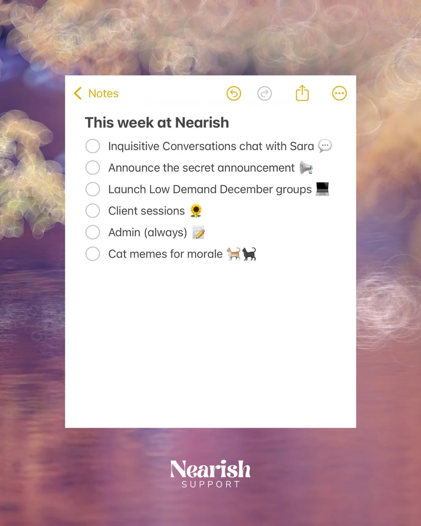 Here&rsquo;s a little look into what I&rsquo;ll be up to this week at Nearish 🪴

I&rsquo;ll be joining Sara as a guest on Inquisitve Conversations THIS THURSDAY which is a free online event! We&rsquo;ll be chatting all things text based support. 

T