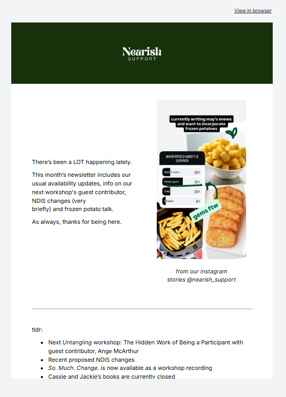 May updates ft. Untangling guest, potatoes and ndis changes
