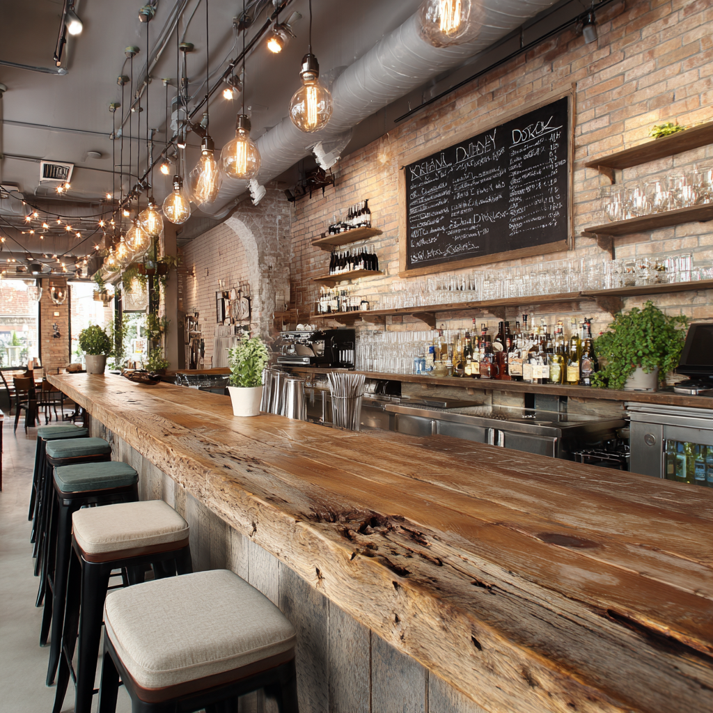 Modern kitchen with white cabinets, black hardware, stainless steel appliances, and light wood flooring, featuring a loft area with a wooden ladder.