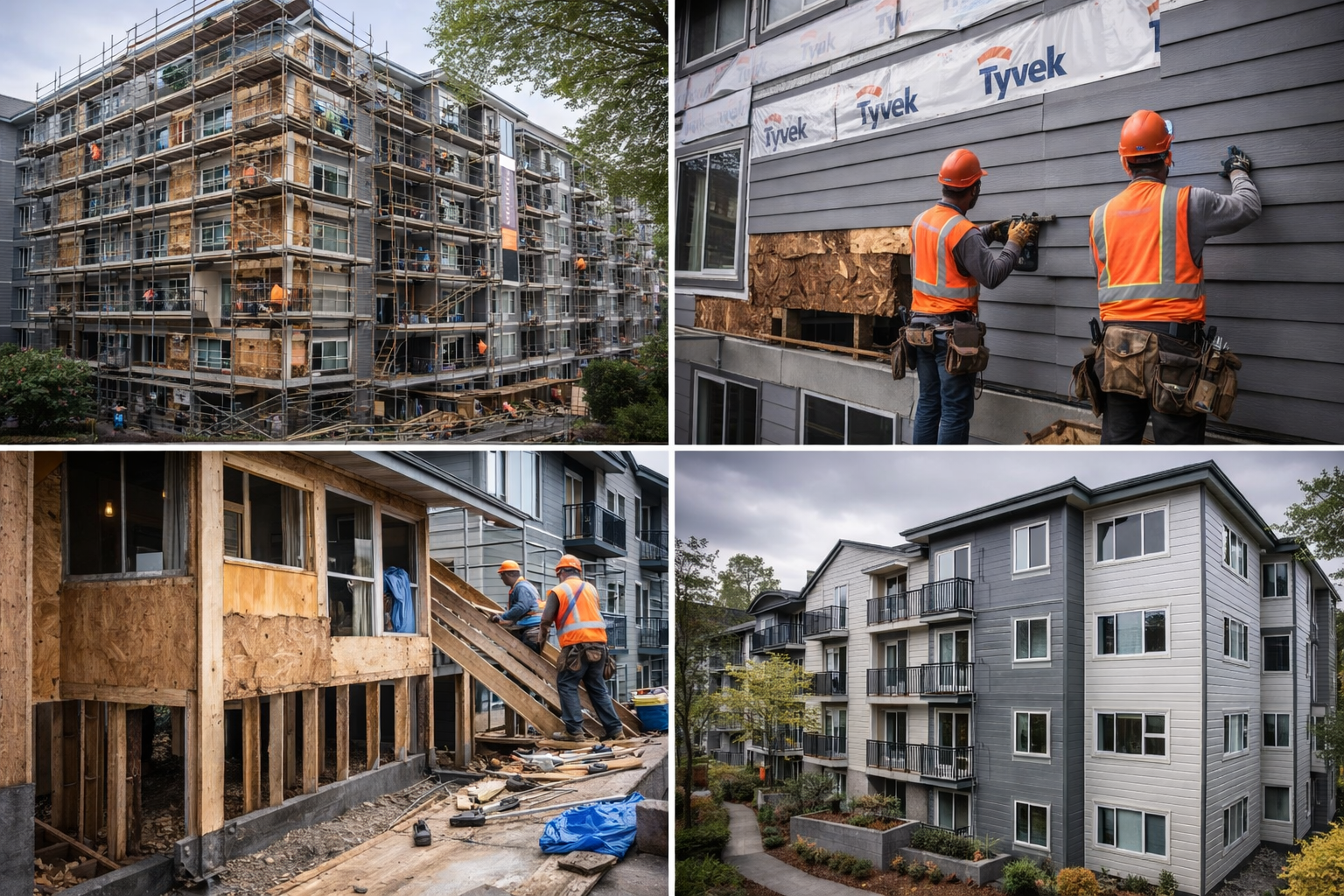 Modern kitchen with white cabinets, black hardware, stainless steel appliances, and light wood flooring, featuring a loft area with a wooden ladder.
