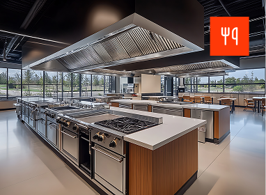 Modern kitchen with white cabinets, black hardware, stainless steel appliances, and light wood flooring, featuring a loft area with a wooden ladder.