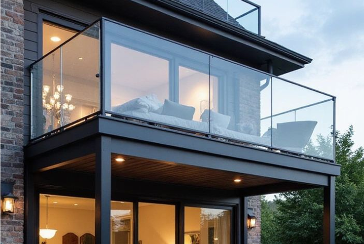 Modern kitchen with light wood cabinets, stainless steel appliances including a dishwasher, oven, and refrigerator, and a laundry area with a washing machine and dryer in the background. The room has wood-look flooring and white walls with small windows.