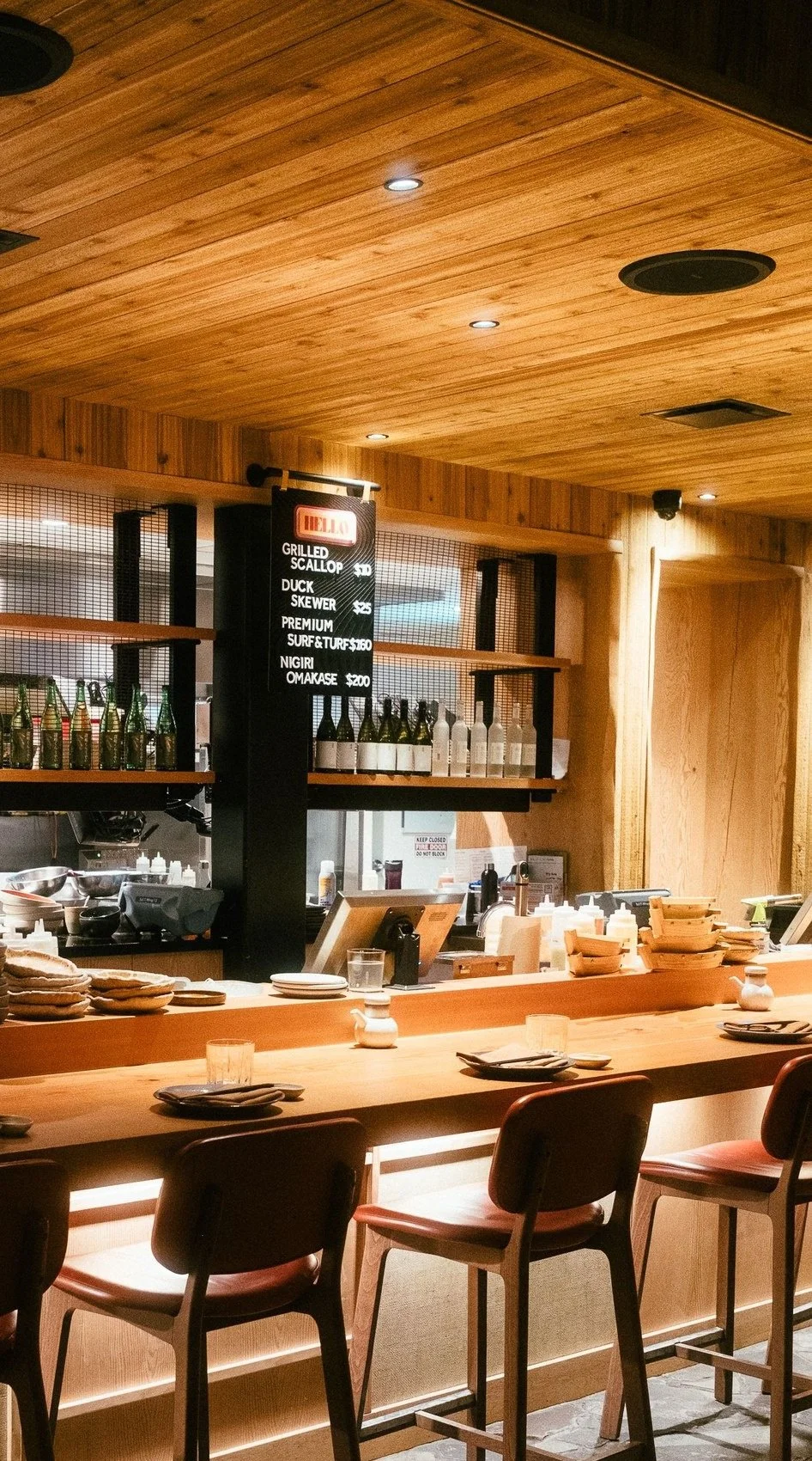 _service_bar_wood_millwork_detail.jpg: Service bar wood millwork detail - no people