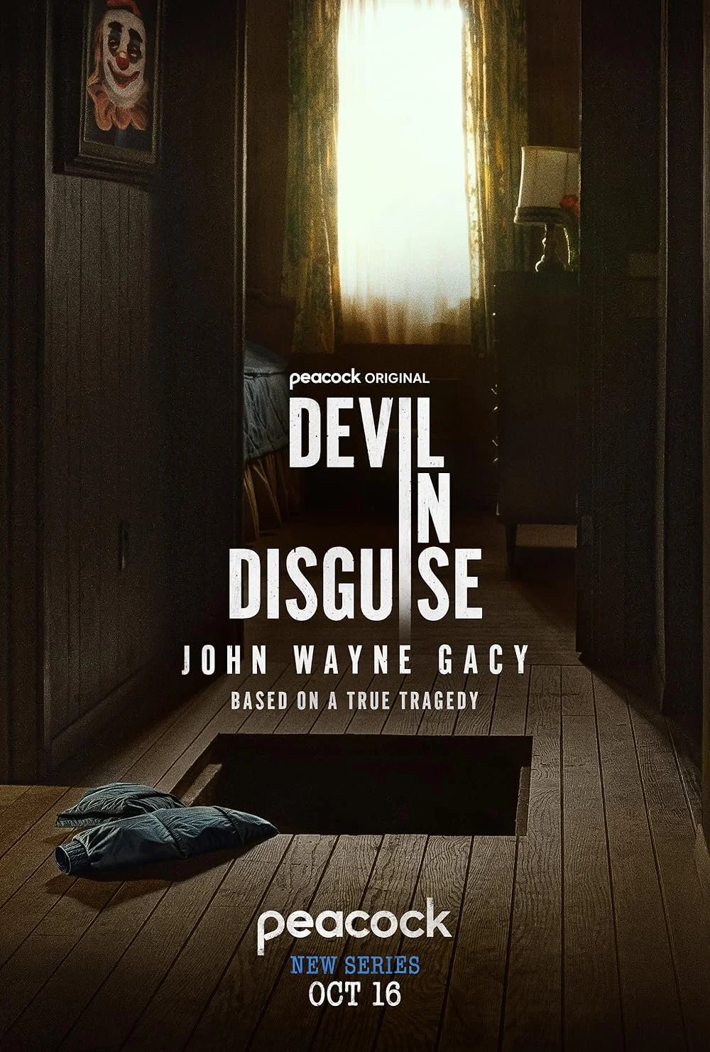 Poster for the Peacock series 'Devil in Disguise,' premiere date October 16, 2025.