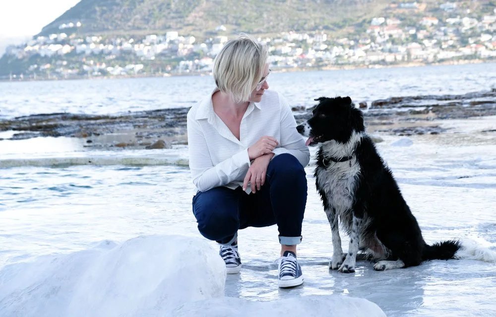 Karis Nafte - who keep the dog? on the beach with her dog Jax