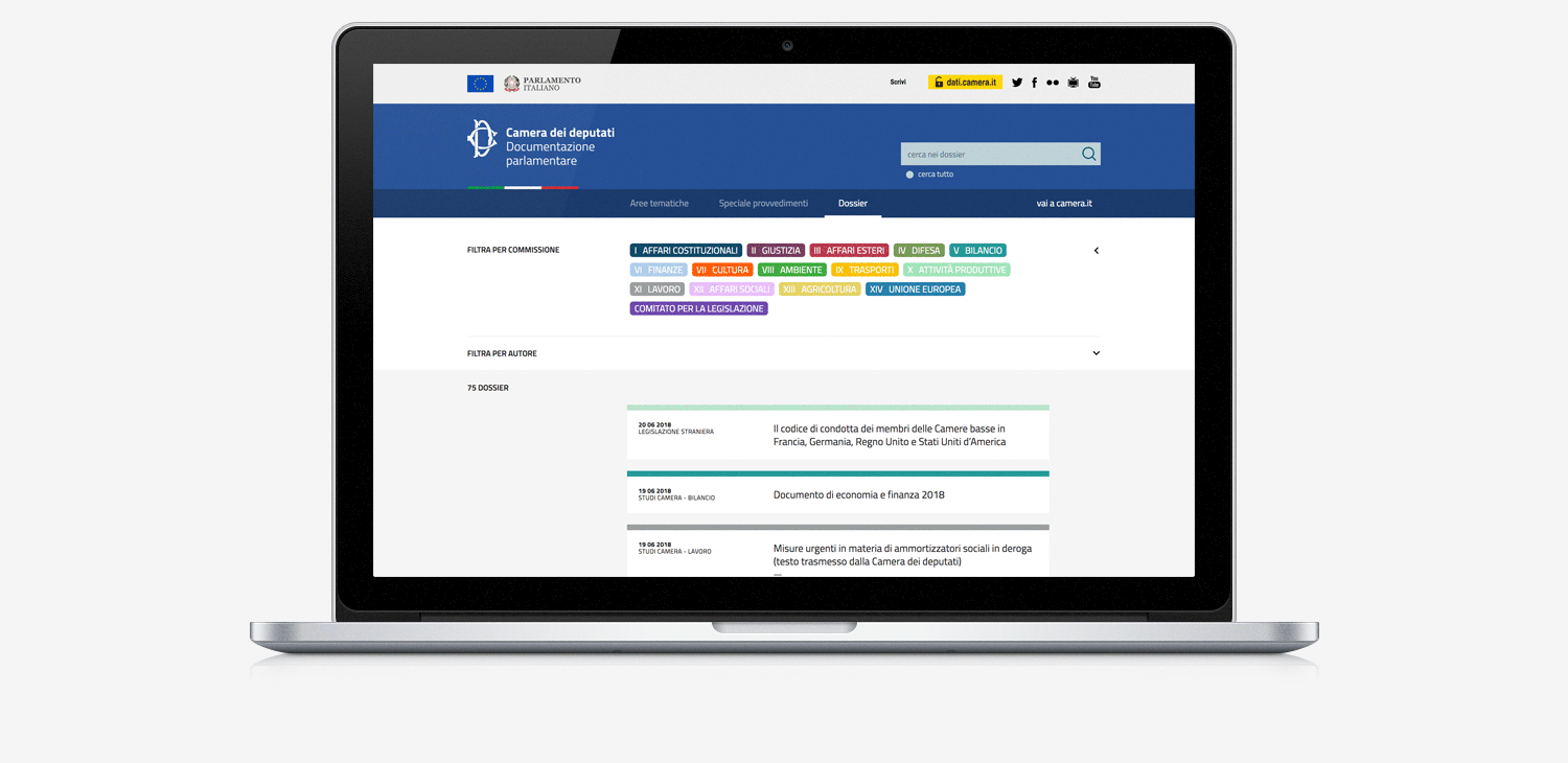 Documentazione parlamentare, Camera dei deputati / Disegno dell'interfaccia