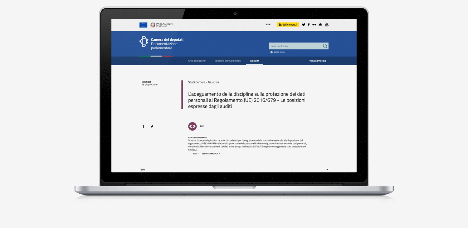 Documentazione parlamentare, Camera dei deputati / Disegno dell'interfaccia