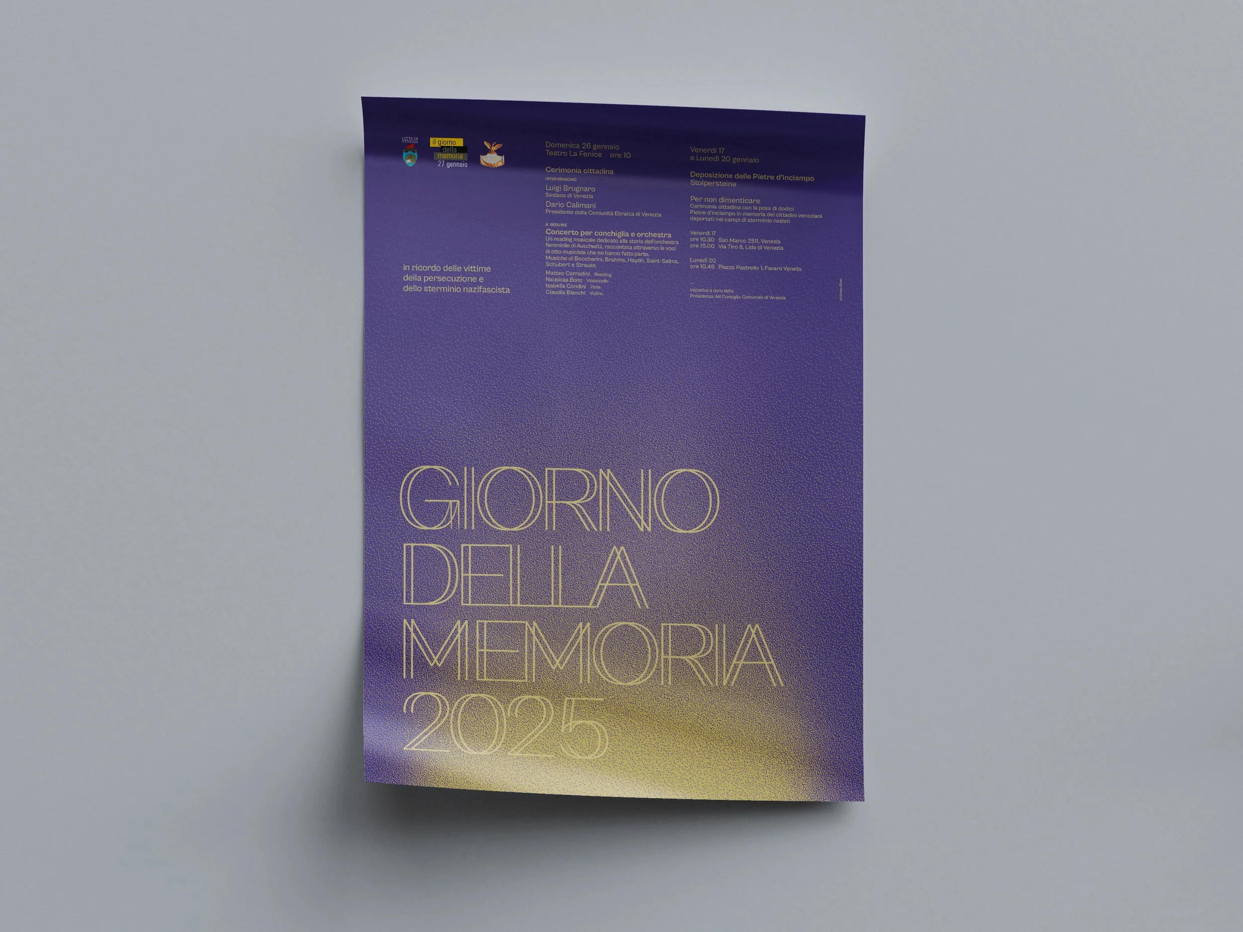 Locandina per le celebrazioni del Giorno della Memoria 2025 del Comune di Venezia.